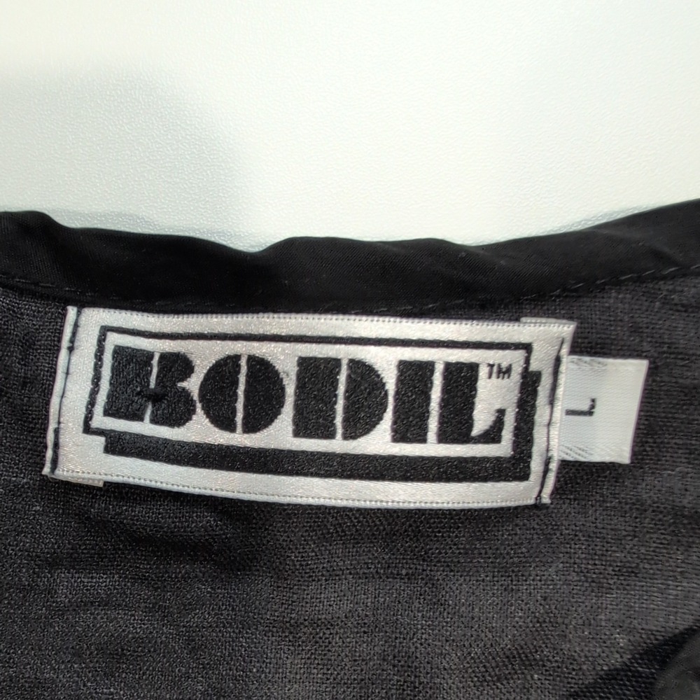 Bodil Womens Black Linen Ruffle Shell Button Top Lagenlook Blouse Size L - Picture 5 of 8
